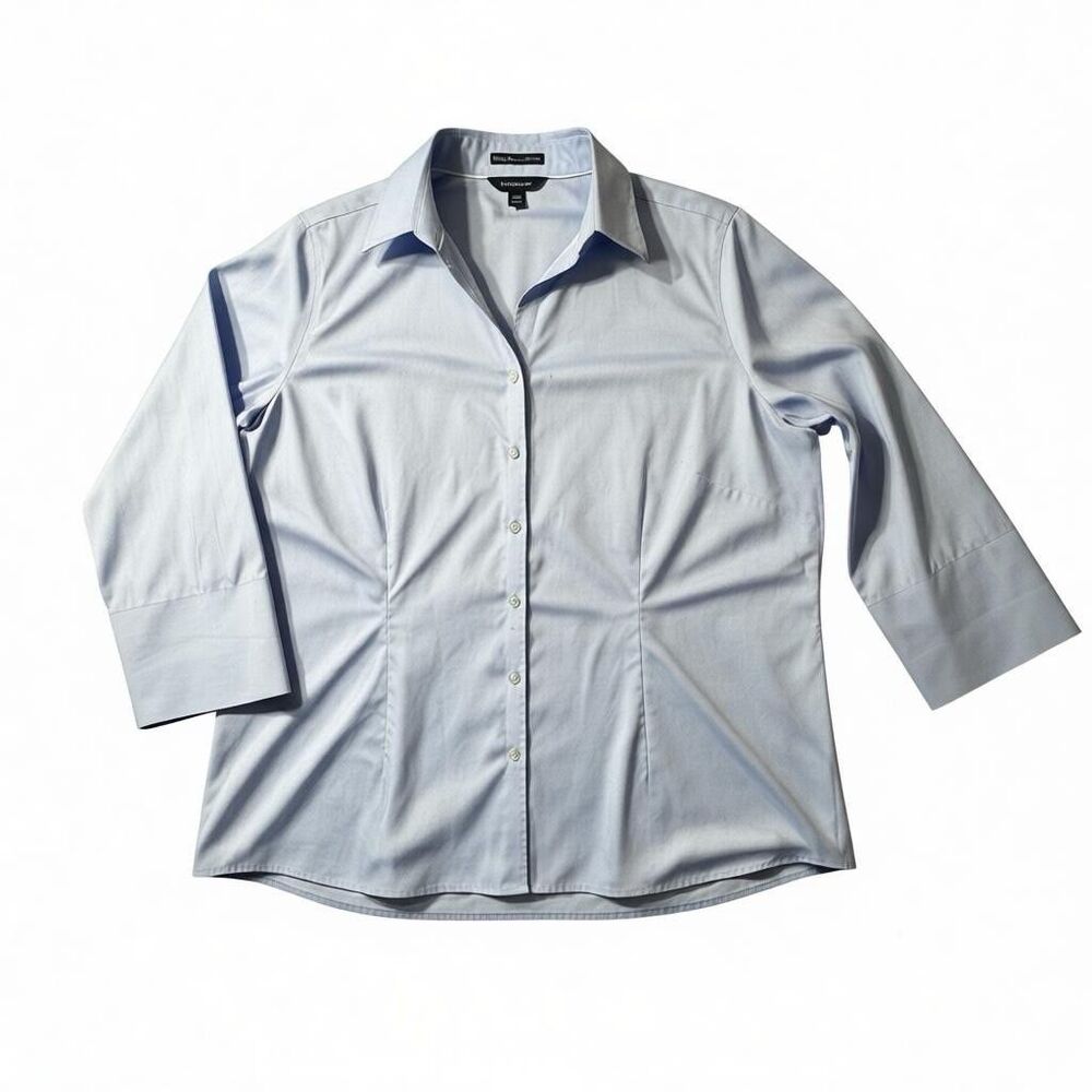 Lands End Womens Button Up Blouse Top Sz 20W Blue No Iron Pinpoint Oxford Shirt